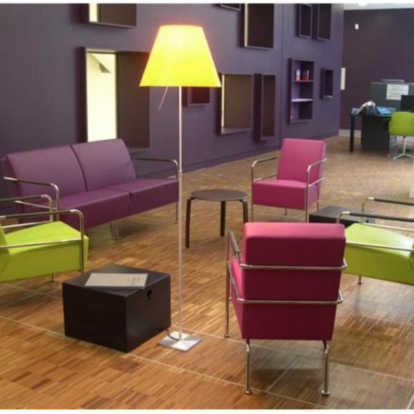 This brightly colored reception and waiting room will make your clients feel welcome.